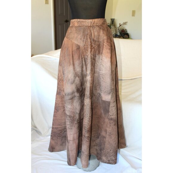 VTG Handmade Leather Midi Skirt Psychedelic pattern Pockets Y2K Cowgirl Size M? - Picture 5 of 12